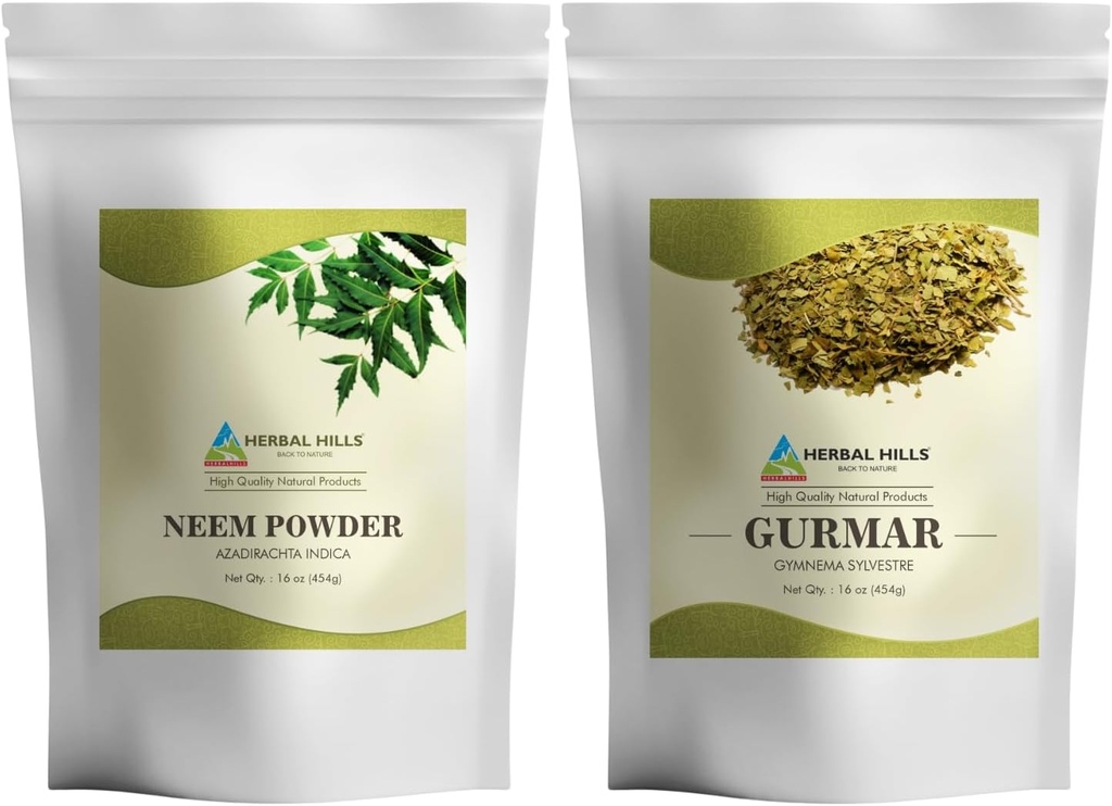 HERBAL HILLS Neem Leaf Powder a Gurmar Powder Gymnema Sylvestre Balenie po 2 Combo