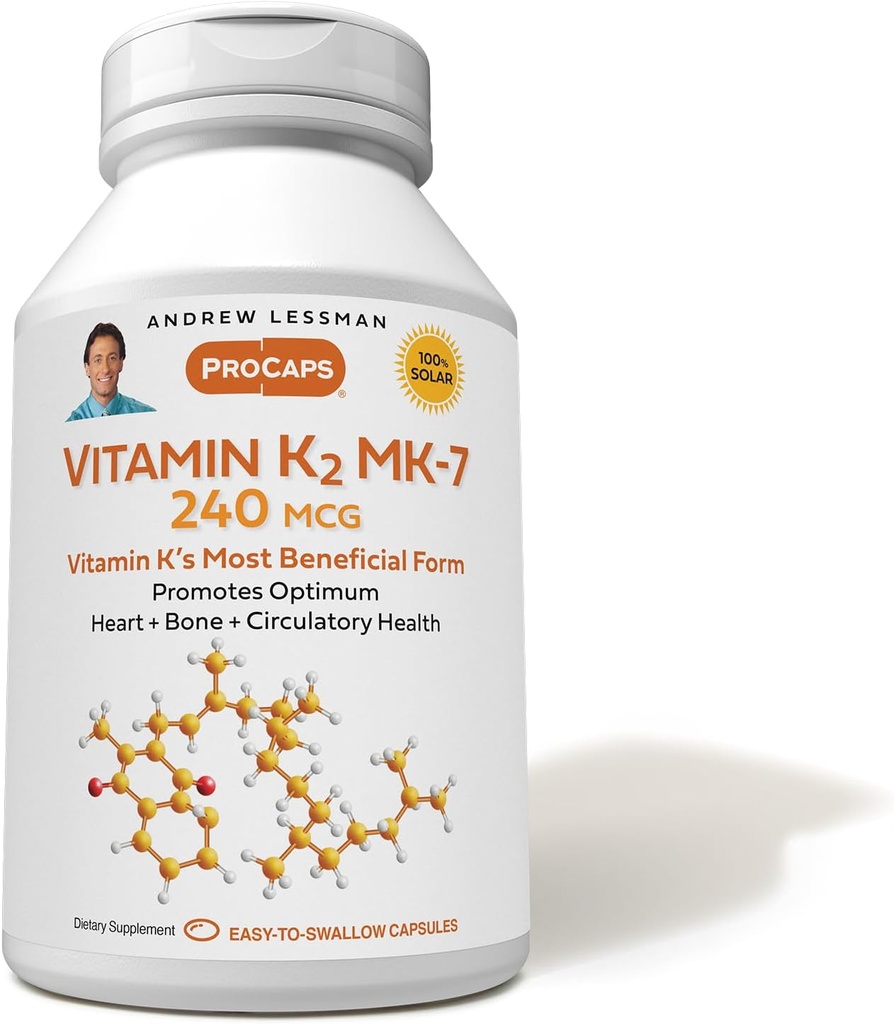 ANDREW LESSMAN Vitamín K2 MK7 240 mcg 60 Softgels - Essential for healthy Calcium Utilization, Podporuje Optimum Skeletal, Heart and Arterial Health. Žiadne prídavné látky. Malé ľahko prehltnúť Softgels