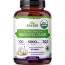 Zazzee USDA Organic Odorless Cesnak 20:1 Extrakt, 5000 mg Sila, 100 Vegan Capsules, 3+ Month Supply, Standardized, Concentrated 20X Extract, 100% Vegetarián, All-Natural, Non-GMO, Made in The USA