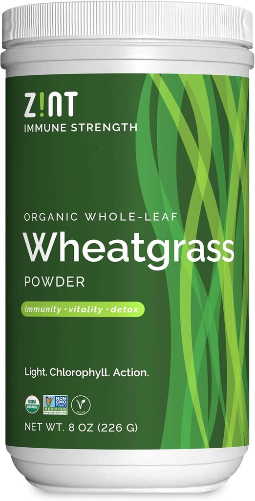 Zint Wheatgrass Powder, Organic (8 oz): Powerful Immune Support Supplement, Whole Leaf Antioxidant Chlorophyll Source for Detox, Imunity Booster