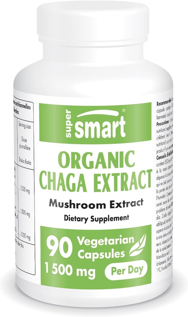SuperSmart Organic Chaga Extract 1500mg per day (Vysoká sila) - Wild & Hand picked Chaga Huby Supplement 