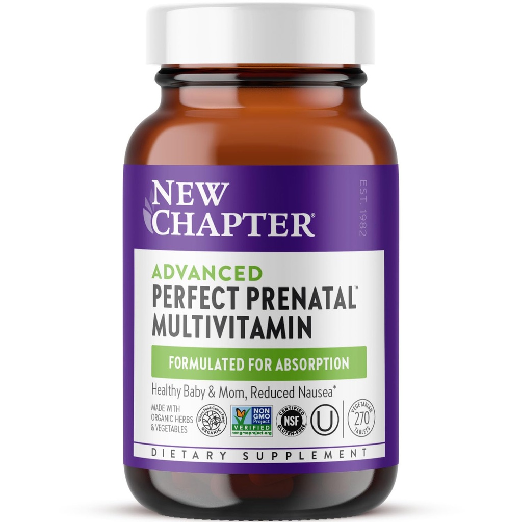 Nová kapitola Pokročilé perfektné prenatálne vitamíny, 270ct, vyrobené s organickými, non-GMO zložiek pre zdravé dieťa a mama - folát (metylfolát), celo-potraviny kvasené železo, vitamín D3 + zázvor