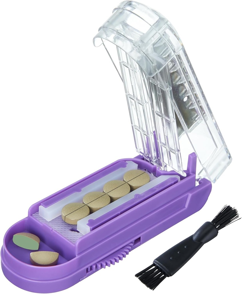 Pilulky Cutter pre viaceré pilulky v čase, Pill Cutter Splitter pre malé a drobné pilulky, Pill Cutter pre malé alebo veľké pilulky, Pill Splitter s skrytým Sharp nerezovej ocele čepele (Purple+Clear)