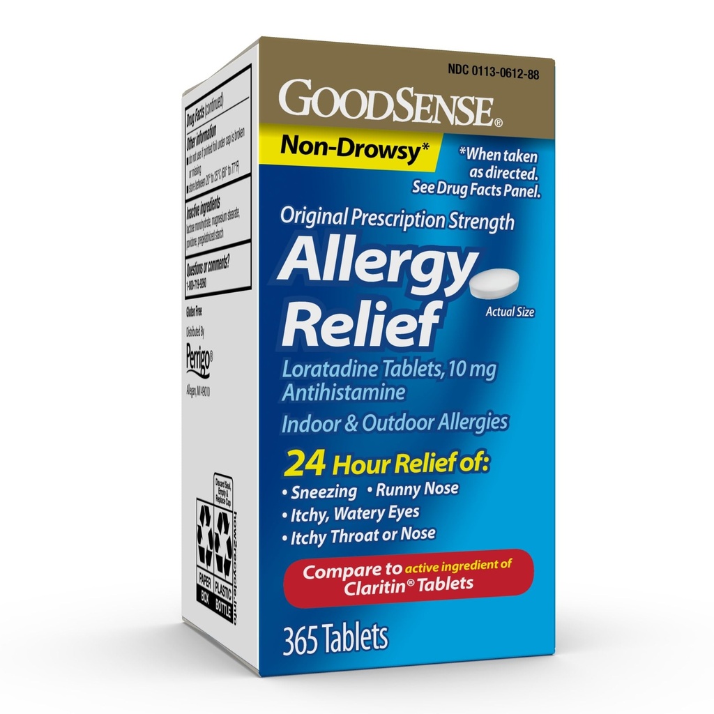 GoodSense Allery Relief Loratadine Tablety 10 mg, Antihistaminikum, Alergická medicína na 24 hodinovú liečbu alergiou, 365 Počet