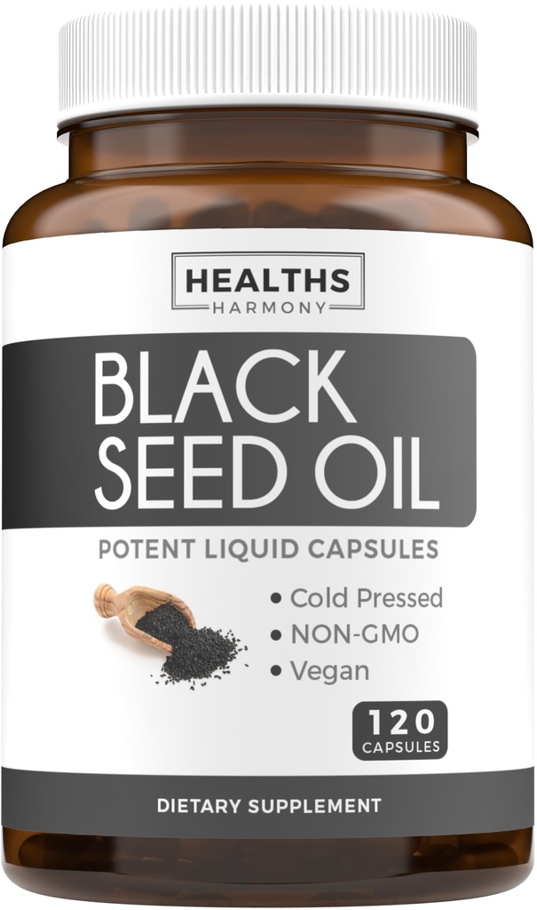 Black Seed Oil - 120 Softgel Kapsule Zdravie kože (Non-GMO & Vegan) Cold-Pressed Nigella Sativa Producing Pure Black Cumin Seed Oil with Vitamin E - 500mg Each, 1000mg per 2 Capsule Serving