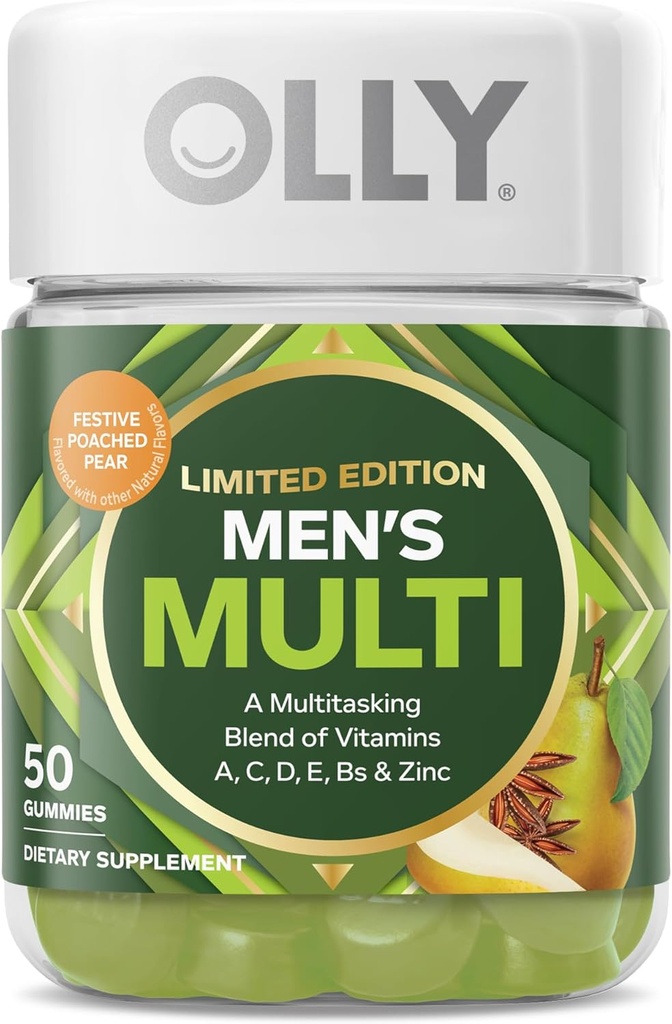 OLLY Pánske Multi, Vitamíny A, C, D, E, B, Zinok, Limited Edition, Slávnostné pytliacky Cider - 50ct