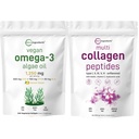 Micro Ingrediencie Multikolagen Protein Powder 16oz & Vegan Omega 3 Algae Oil Supplement Bundle 2 Pack 