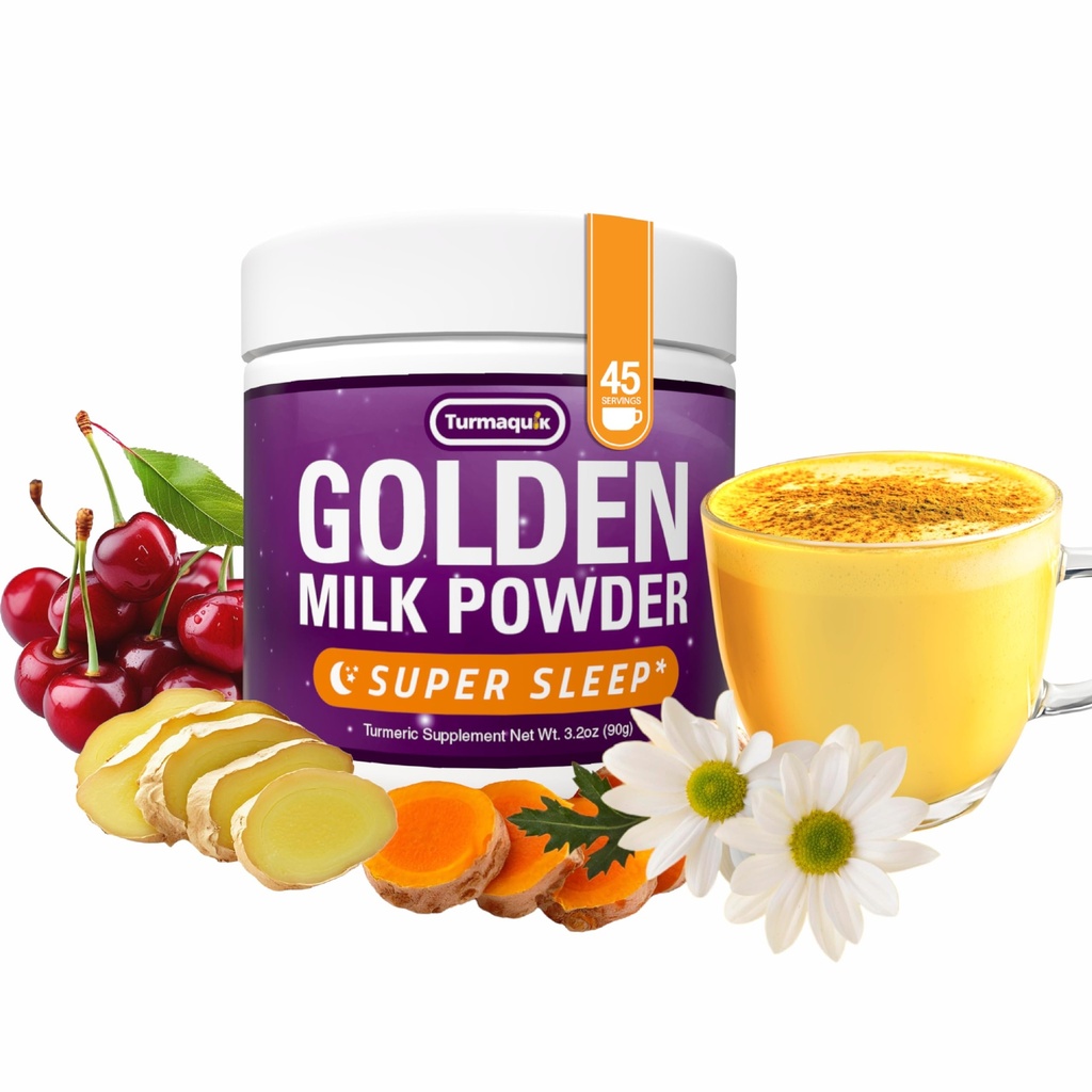 Turmaquik 3.2 Ounce Organic Golden Moon Milk Powder - Super Sleep Blend s Melatonin, Valerián, harmanček, citrónový balm, kurkuma, zázvor, čierne korenie, kurkumín, škorica, a Cardamom