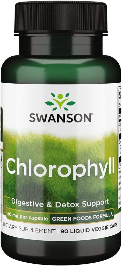 Swanson Chlorofyl - Zelené potraviny Formula Podpora tela prírodné čistenie a deodorizovanie proces - Podporuje Gut Zdravie Podpora - (90 Liquid Veggie Kapsule, 50mg Každý)