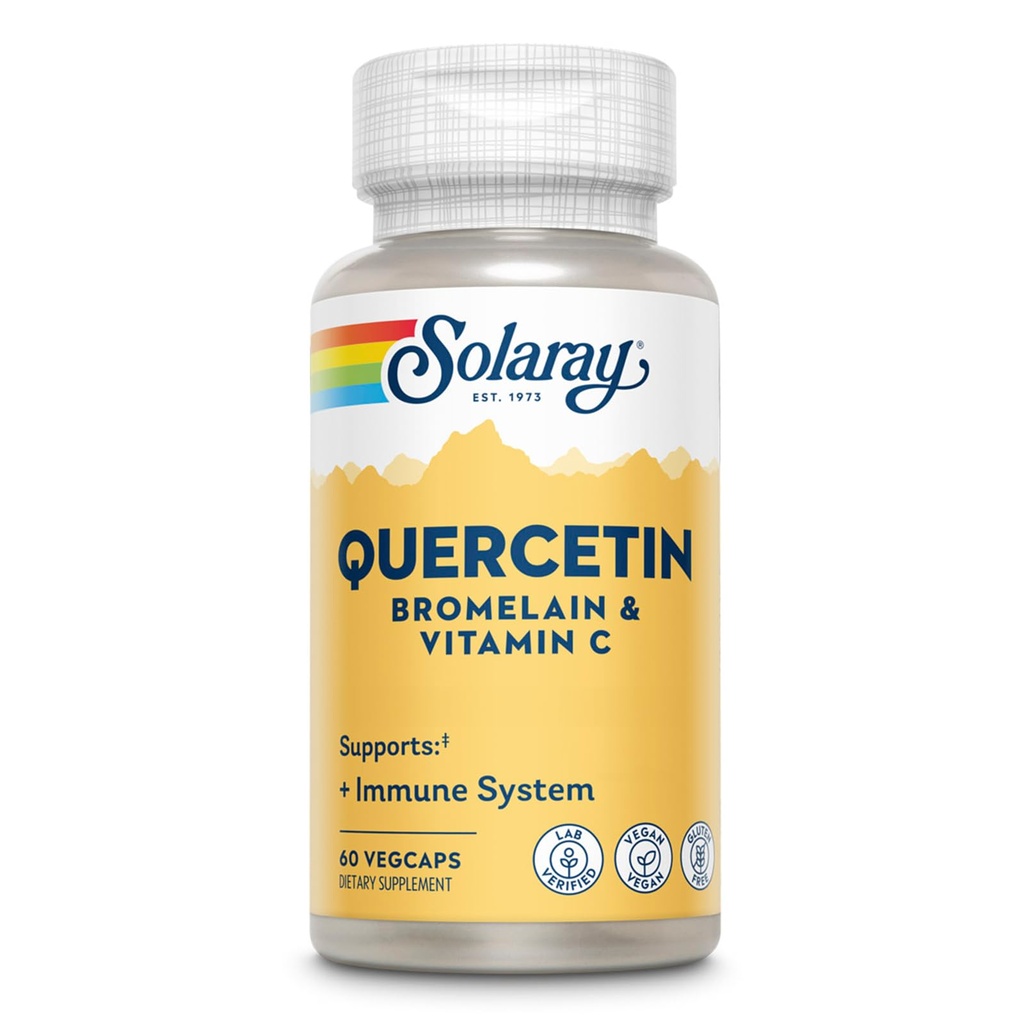 SOLARAY Quercetin s hypromelínom a vitamínom C - Imunitná podpora doplnok - Antioxidant a srdce zdravotný komplex s Quercetin 500 mg a 1235 mg VIT C - Vegan, 60-dňová záruka, 30 Serv, 60 VegCaps