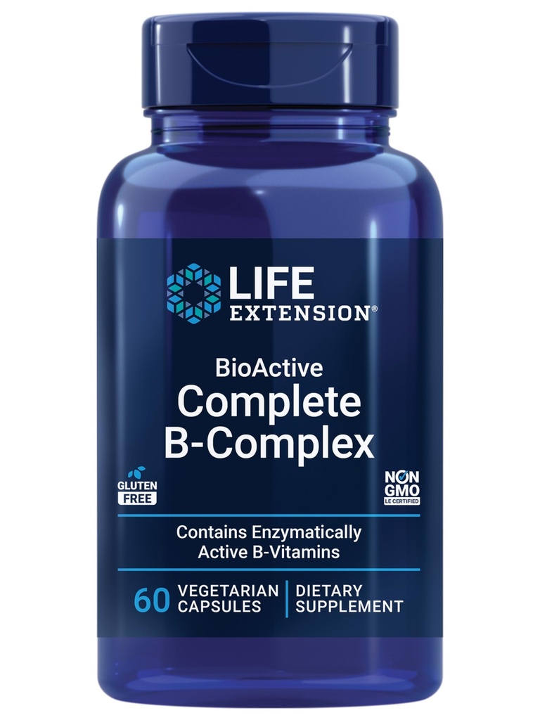 Life Extension BioActive Complete B-Complex, Heart, Brain and Nerve Support, Healthy Energy, Metabolizmus, Complete B Complex, 60 Vegetariánske kapsule