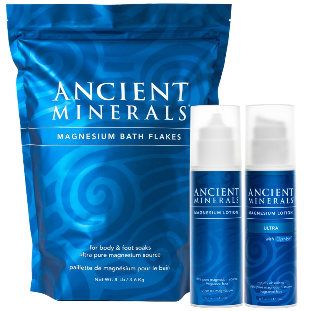 Staroveké minerály Horčík vane - horčík Lotion a Lotion Ultra s MSM - Pure Genuine Zechstein Chlorid