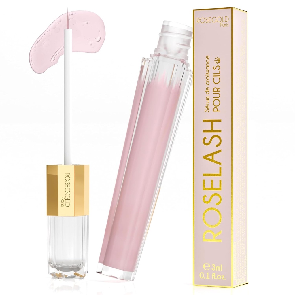 ROSEGOLD ROSELASH Rastové sérum pre plnšie, dlhšie, hrubšie Lashes - 95% Natural Made in France - Hormon-free, Fragrance-Free - Vegan