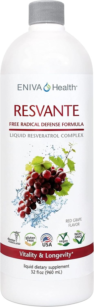 Eniva Resveratrol Supplement Anti-Aging Najvyššie potencie k dispozícii Pure Eniva ResVante Liquid - 32 Ounce