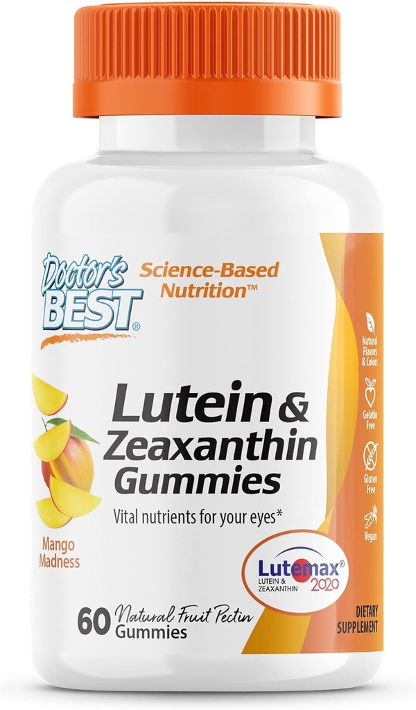 Lekár's BEST Lutein Gummies s lutemax 2020, 60 Ct, Chewable Natural Eye Suplement, Marigold Lutein, Zeaxantin, Očné zdravie a Macular Support, non-GMO, Natural Fruit Pectin, Vegan