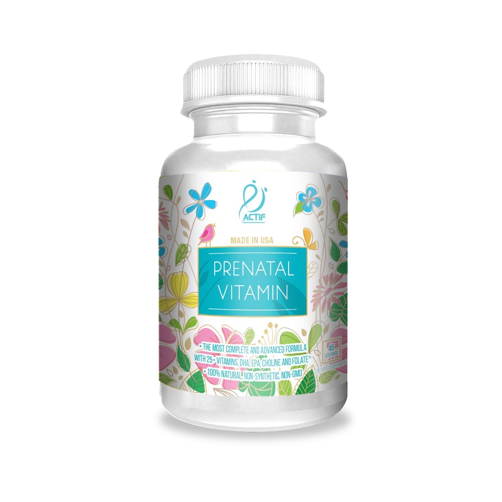 ACTIF Organic Prenatal Vitamin with 20+ Vitamíny, Omega-3, DHA, Organic Herbs, Non-GMO, Made in USA, 90 Count