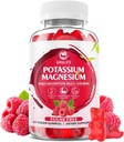 Kálium Magnézium Supplement Gumies, Kálium Gumies pre dospelých Deti, vysoká absorpcia Magnézium Glycinate pre nohy Cramps & Immune Health, bez cukru, Malinová chuť, 60 Počet