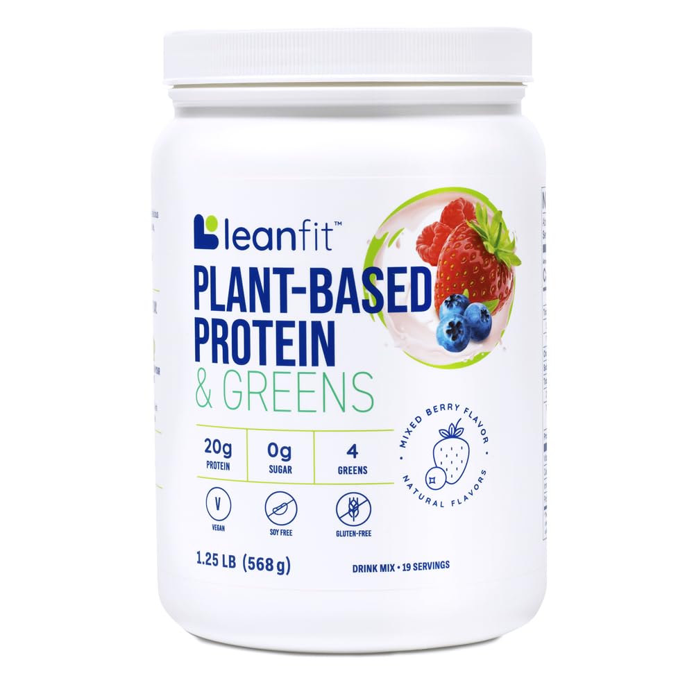 LeanFit Plant-Based Protein & Greens, Natural Berry, 20g Protein, 19 Servings, 1,25 libra Tub