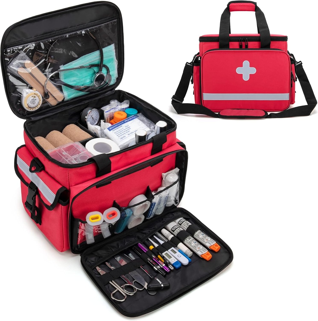 CURMIO prvej pomoci Kits tašky prázdne, núdzové dodávky taška lekárske tašky pre domáce zdravotnej starostlivosti a trauma kits, červená (len Empty Bag)