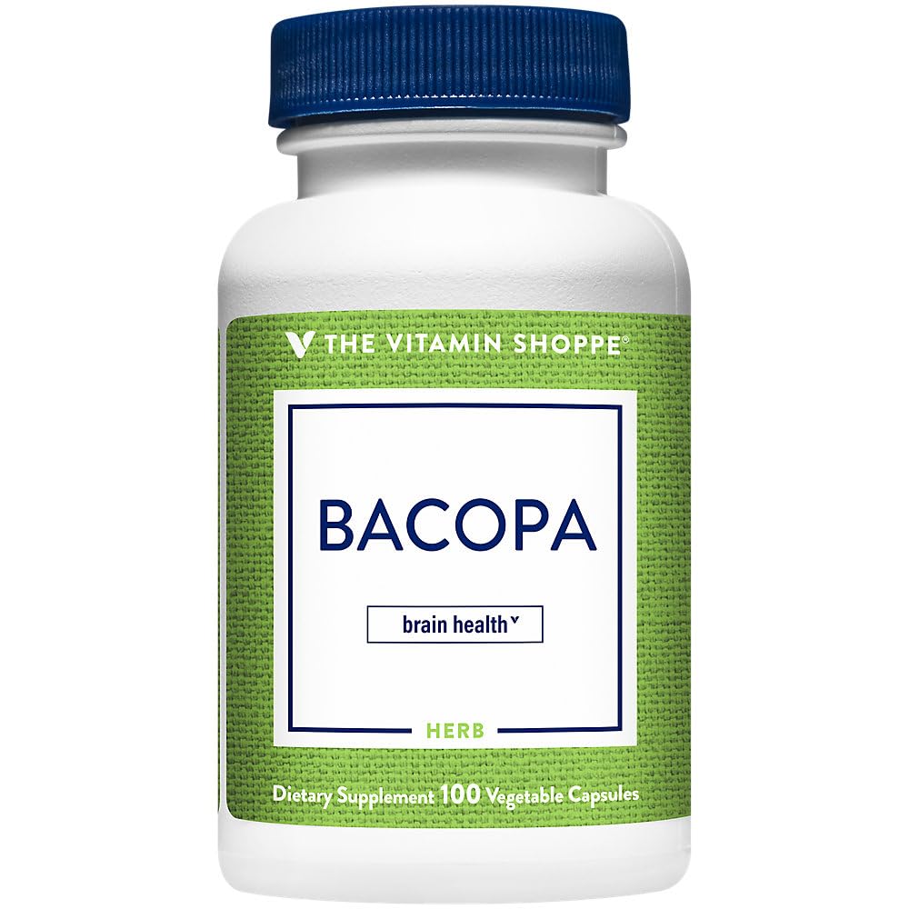 Vitamín Shoppe Bacopa 500MG (Bacopa Monnieri), klinicky študovaná zložka, bylinný mozog podpora doplnok, raz denne (100 kapsúl)