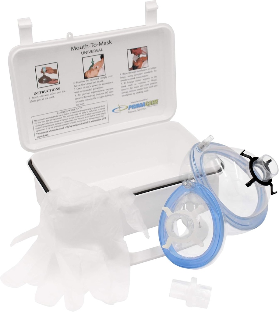Primacare KC-1010 CPR Záchranná maska resuscitačná súprava pre dospelých a dieťa s jednostennou ústou ventilu do úst pre doplnkový kyslík] Nástenná hora/Carry prípad zahŕňa