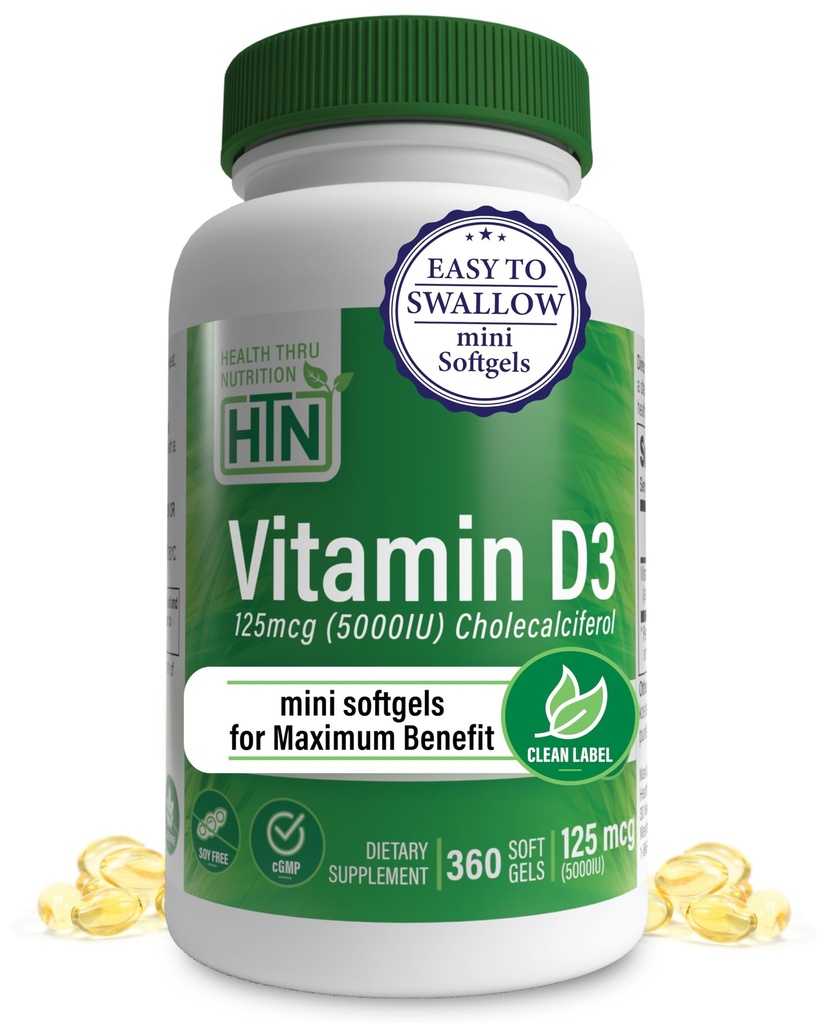 Zdravie Thru Nutrition Vitamín D3 5000iu 360 Mini Softgels pre maximálny benefit rok Zásobovanie  Stupeň v organickej EVOO