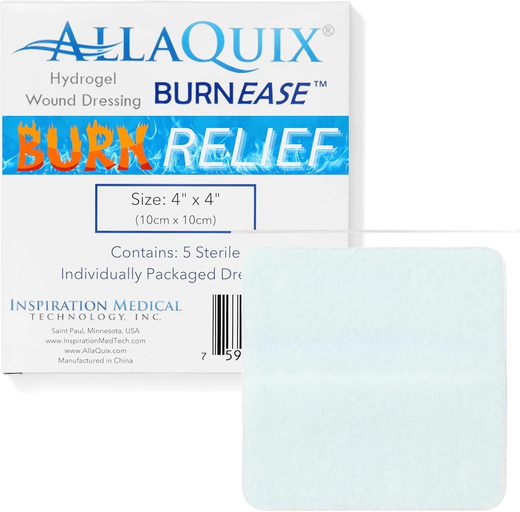 BurnEaseTM Hydrogel Burn Dressing Pads by AllaQuix 