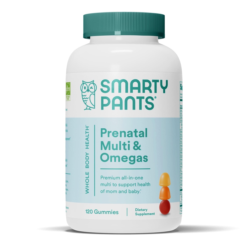 SmartyPants prenatálne vitamíny pre ženy, multivitamínové Gummy: Omega 3 Rybí olej (EPA/DHA), biotín, metylfolát, vitamín D3, C, vitamín B12, B6, A, K & Zinok, Inozitol, 120 Počet (30 dní)