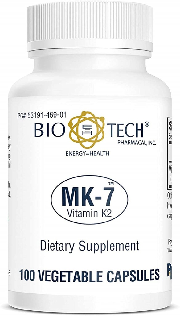 Bio-Tech Pharmacal MK-7 (vitamín K2), 100 Rastlinné kapsule 