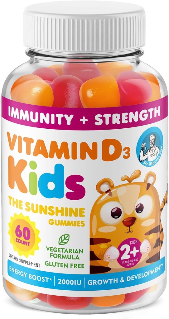 Vitamín D3 Gumičky pre deti a dospelých 2000 IU - Vysoko-absorpčné vitamín D pre deti Gumies Doplnky - Vegetariánska, Imunitná podpora D3 pre dospelých a deti (60 počet)