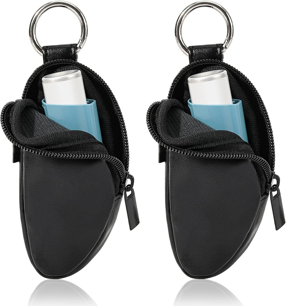 Astma Inhaler Holder Chráňte prenosné tašky Nosič PU kožený Cestovné inhalátor Mini taška pre L-Shaped Inhaler, Inhalátor Nie je súčasťou balenia (čierna, 2PCS)