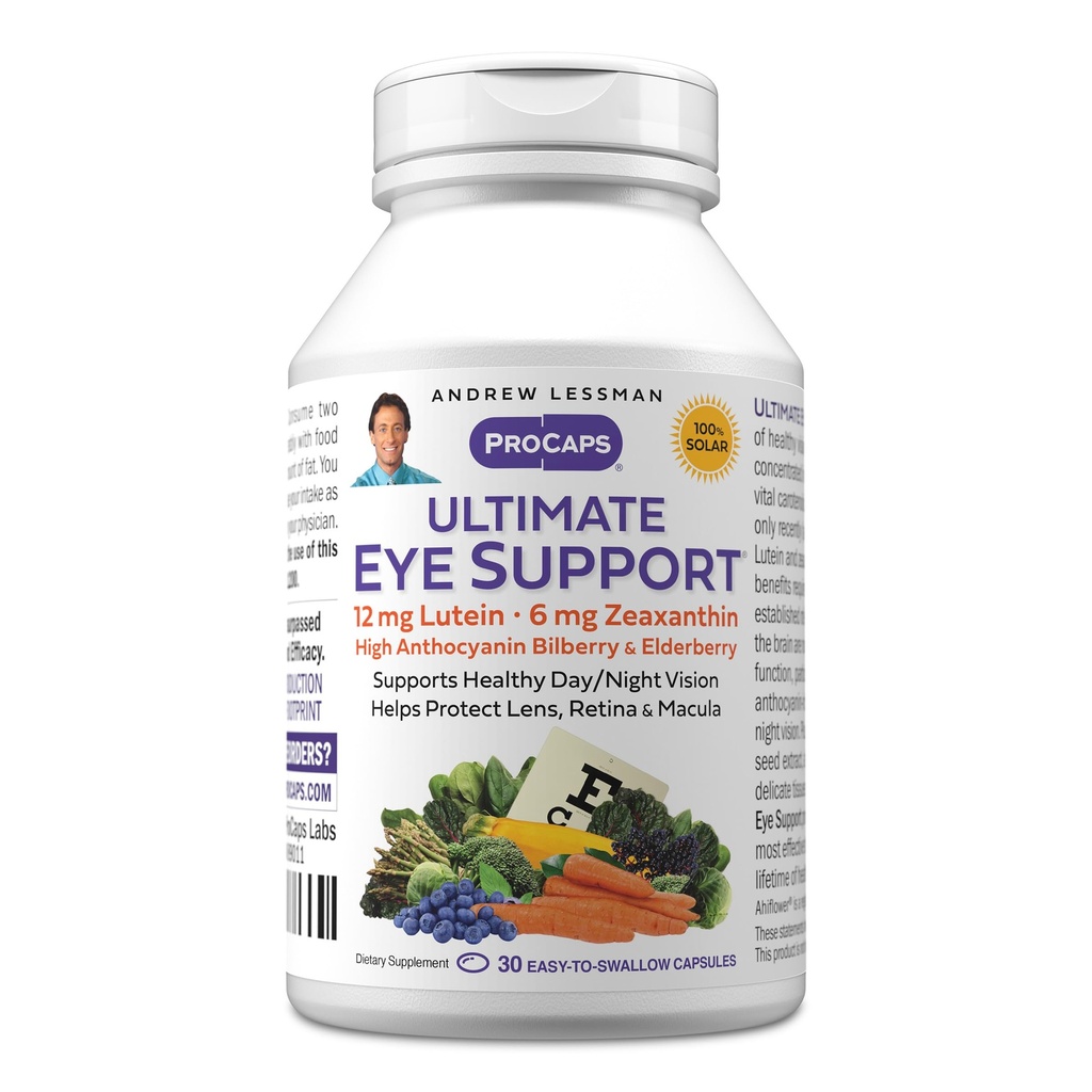 ANDREW LESSMAN Ultimate Eye Support 30 Softgels - 12mg lutein, 6mg Zeaxantin, čučoriedky, kľúč Nutrients na podporu zdravia očí a podporu zdravého videnia. Žiadne prídavné látky. Ľahko prehĺtať softgely