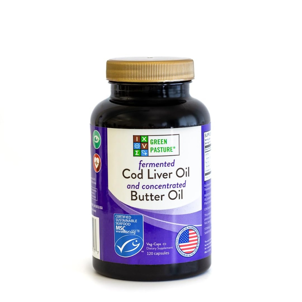 Green Pasture Fermented Cod Liver Oil Blend and Concentrated Butter Oil Blend - 120 Kapsule