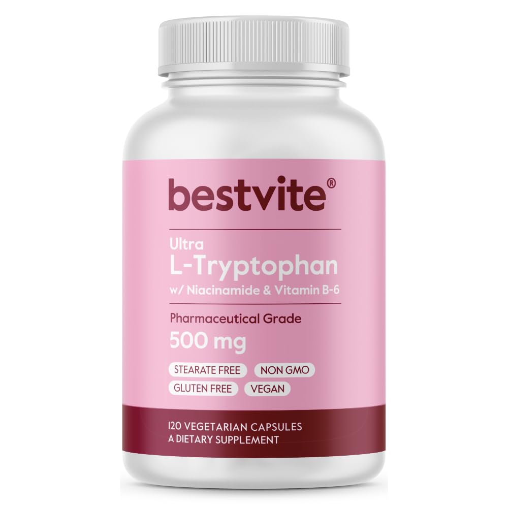 BESTVITE L-Tryptofán 500 mg s B3 & B6 (120 Vegetariánske kapsuly)