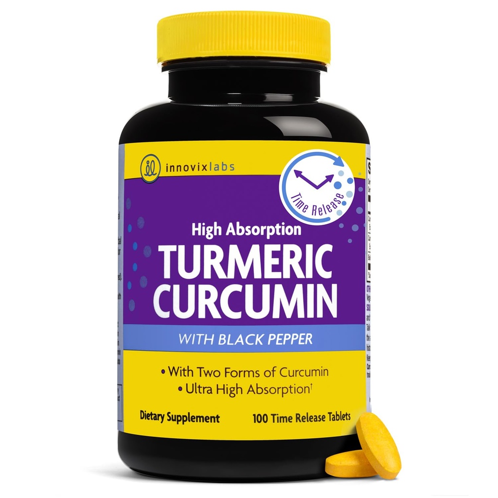 InnovixLabs Turmeric Curcumin s extraktom z čierneho korenia - vysoká absorpcia Turmerica a kukuričné doplnky s bioprénom, C3 Redukt a C3 komplex C3 - 100 tabliet s časovým uvoľňovaním