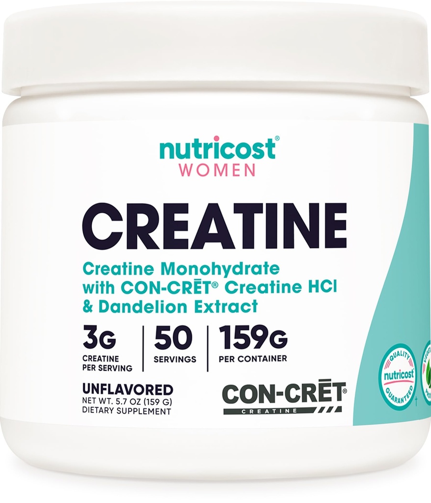 Nutricost Monohydrát kreatinínu Prášok pre ženy, mikronizované, neochutené, 50 Servisov - Vegetariánska, non-GMO, bez lepku