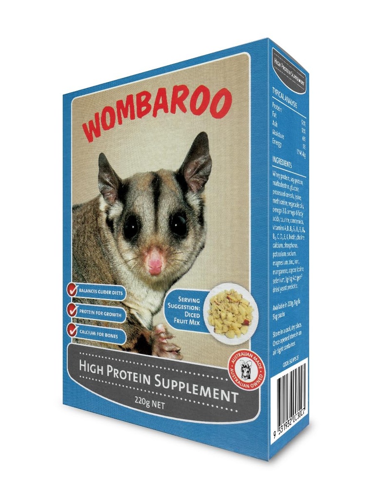 Wombaroo High Protein Supplement for Sugar Gliders and Flying Veveričky, Instant HPW - 7.7 Ounces (220 Grams)
