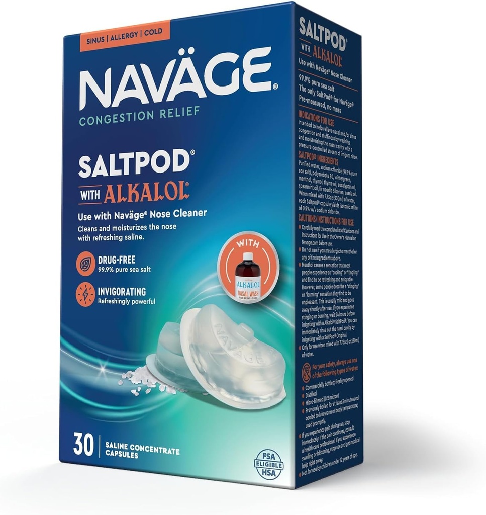 Výživná soľPod w/Alkalol 30 balenie (30 SaltPods) Salt Pod Náplne Iba - Exkluzívne navrhnutý zavlažovanie nosa systém - Sinus Rinse a Alkalol Pods pre rýchle a upokojujúce Relief