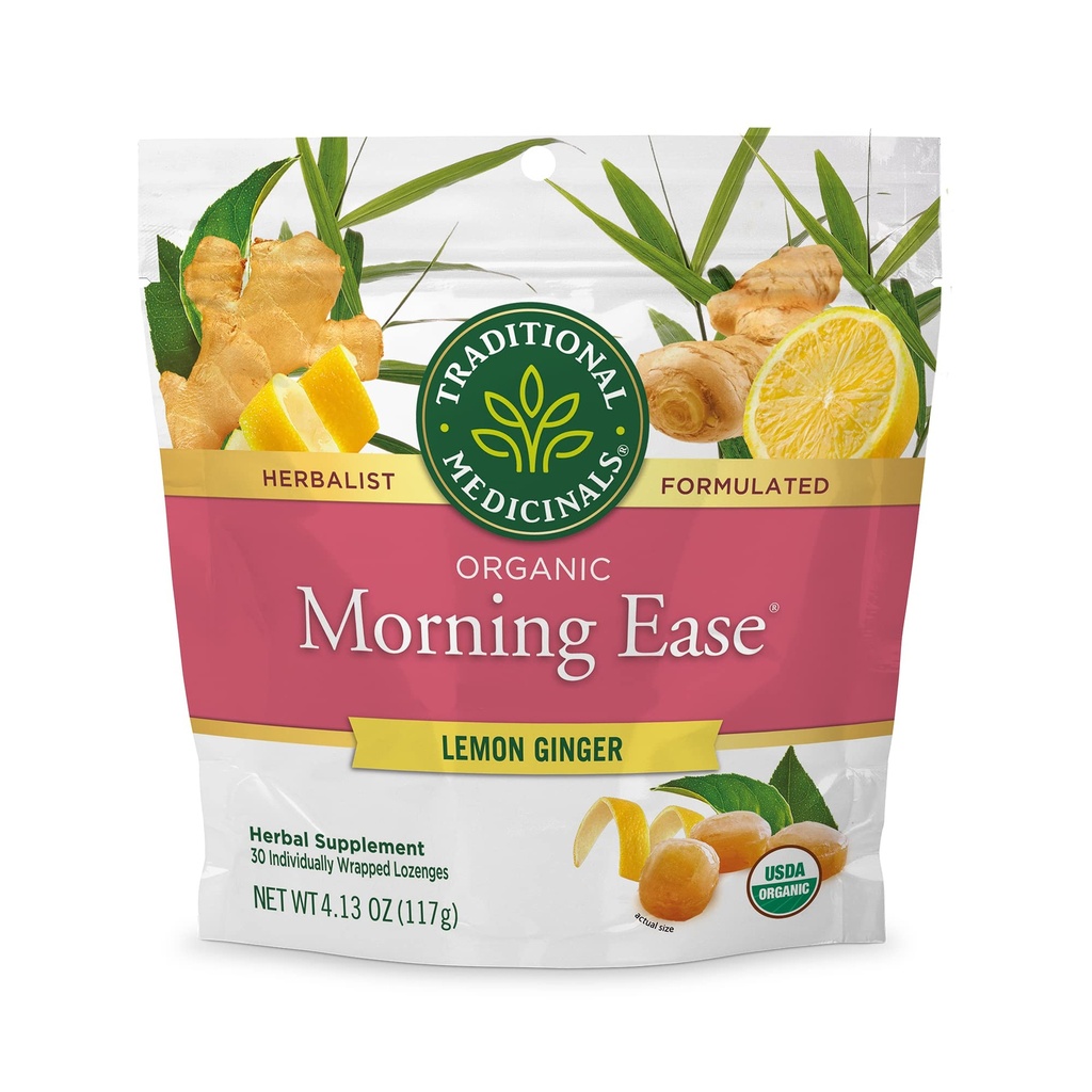 Tradičné lieky organické, Morning Ease Lozenges, citrónová zázvor - podporuje tehotenstvo Nauzea úľava a ranné choroby spojené s normálnym tehotenstvom - 30 Individuálne zabalené Lozenges