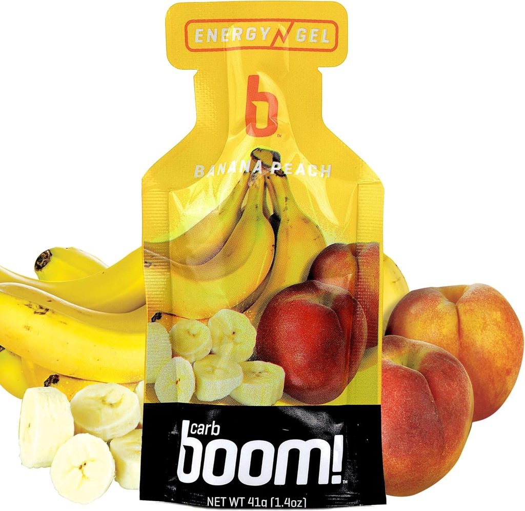 Boom Nutrition Energy Gel - Ovocné gély s príchuťou energie - Cvičenie Gel - Energy Gel for Cycling - Running Gel - Natural Energy Gel - Banana Peach (24 Balenie)