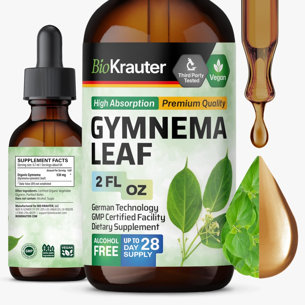 BIO KRAUTER Gymnema Sylvestre Extract Drops - Alkohol a cukor bez - Vegan Gymnema Leaf Extract 2 Fl.Oz.