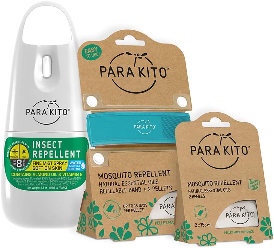 PARAKITO Mosquito, Insect & Bug Spray Bundle - zahŕňa sprej, tyrkysový záblesk & 4 Doplnky 