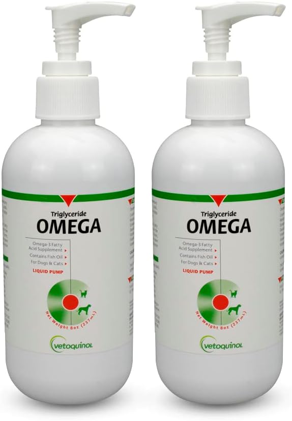 Vetochinol Triglycerid Tekutý Omega 3 Dodatok pre psy a mačky, Liquid Fish Oil Supplement w/EPA a DHA, Podporuje pokožku, Coat, Joint, & Immune Health, Omega 3 Fish Oil pre psy a mačky, 8oz, 2 balenie