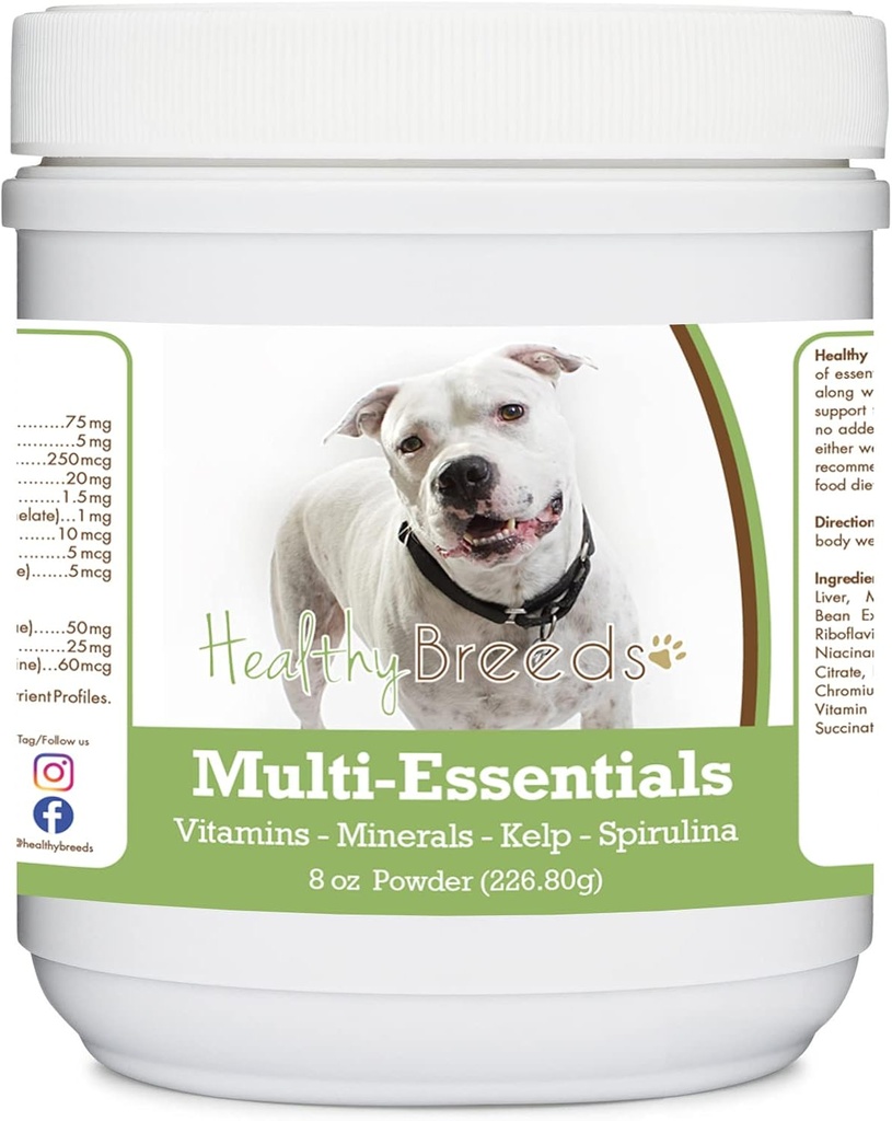Zdravé plemeno Pit Bull, biela, Multi-Essentials prášok pre psy - ideálny doplnok vitamínov, minerály a antioxidanty pre vášho psa - 8 oz