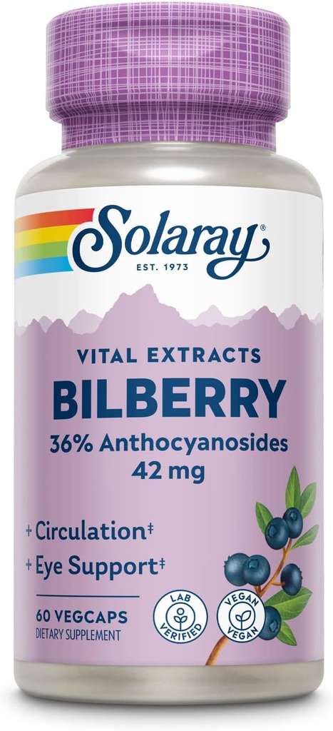 SOLARAY Berry Extract 42 mg, Eye Health & Circulation Support, with 36% Antho kyanosides, Vegan, 60 VegCaps
