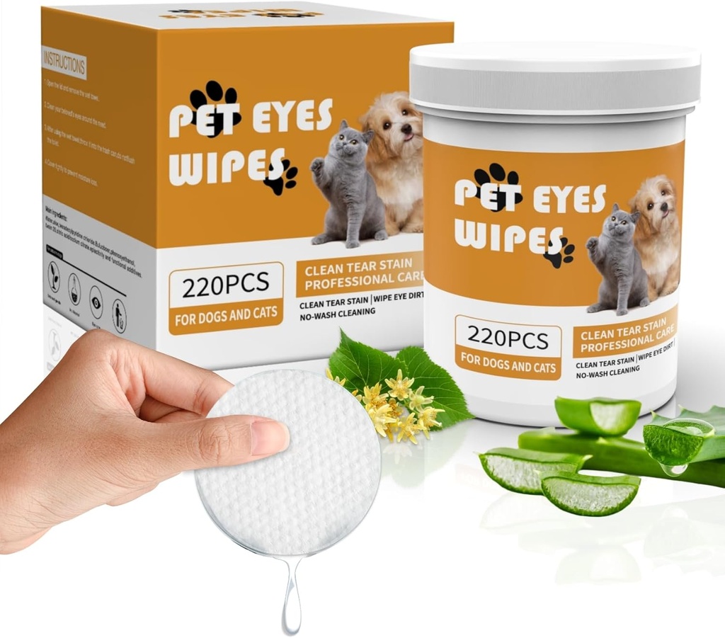 Senlong Eyes Wipes for Psy - Jemne odstrániť tear Stain - pes oči čistič, Eye Debris, Výtok, Mucus Sekresions - pes oči utrie odstraňovač slzných škvŕn - pes a mačky očné utierky - 220ks, biela