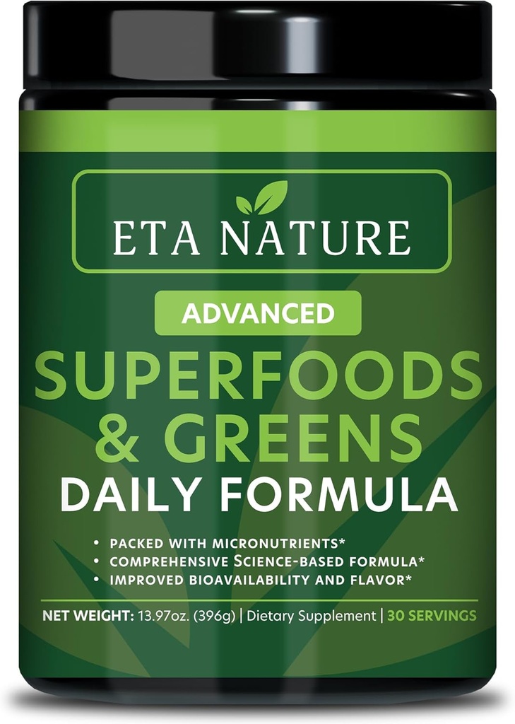 50 Super Greens Powder - Greens Superfood Powder with Fruits and Vegetables Supplements - Supergreens Green Powder for Energy, Digestion, Vitality & Immunity - 30 Servings Vegan and Non-GMO