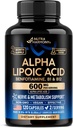 Alpha Lipoic Acid 600mg - ALA Supplement Antioxidant pre Nerve, Energetická a metabolická podpora - Extra sila s Benfotiamínom, B1 & B12 - Lab tested, non-GMO & Vegan - 120 Kapsule, 2 mesiace dodávky