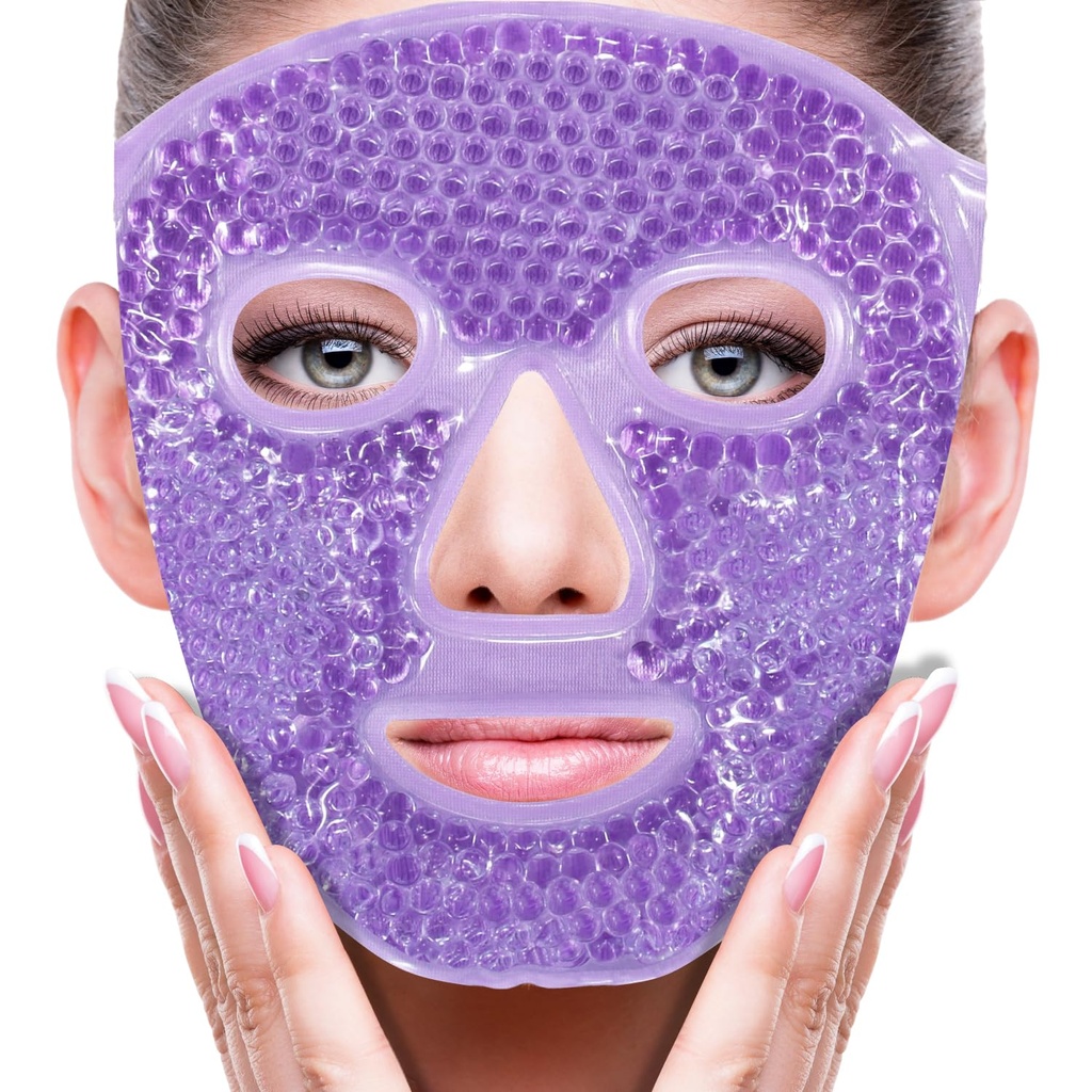 ZNÖCUETÖD Tvárová očná maska Ice Pack pre redukciu opuchy, tašky pod očami, nafúknuté tmavé kruhy, migréna, hot/cold balenie so mäkkou Plush zálohovanie (Purple #22)