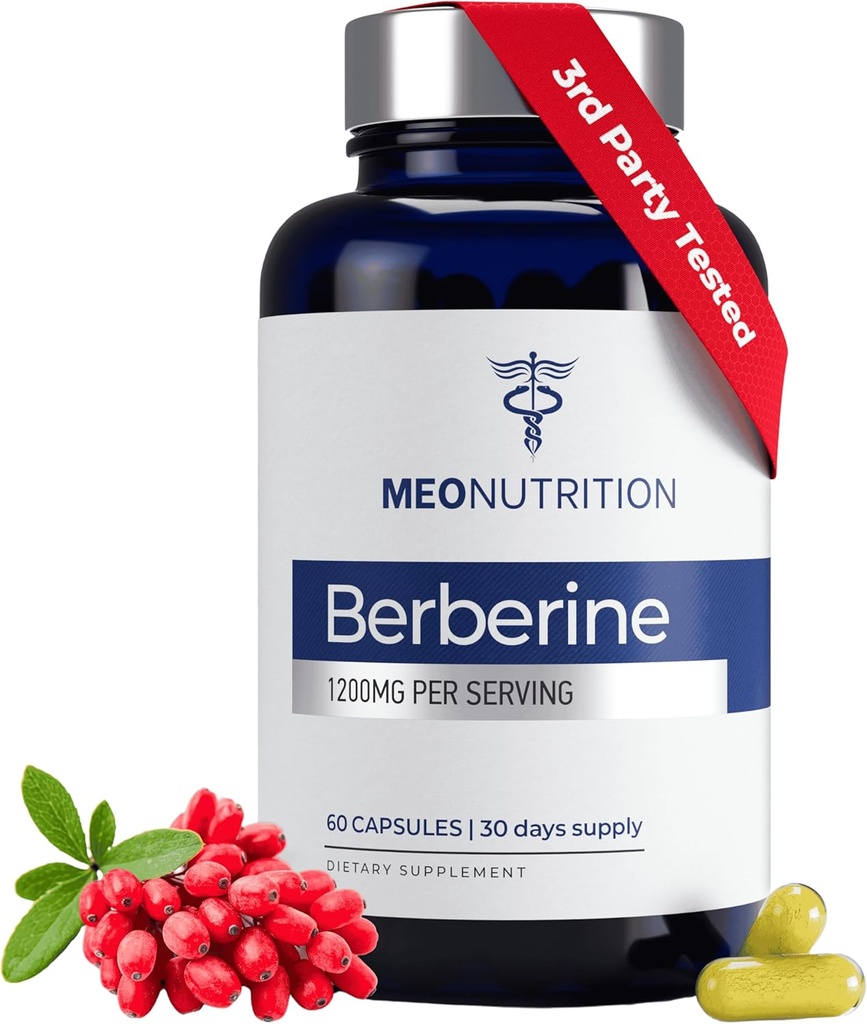 Berberine Supplement 1200mg HCI - 60 Capsules, 3rd Party Lab Tested, Non-GMO, GMP Certified - Supports Metabolic Health & Overall Wellness